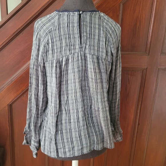 Lucky Brand Womens Medium Gray & Navy Striped Long Sleeve Blouse - Picture 6 of 7